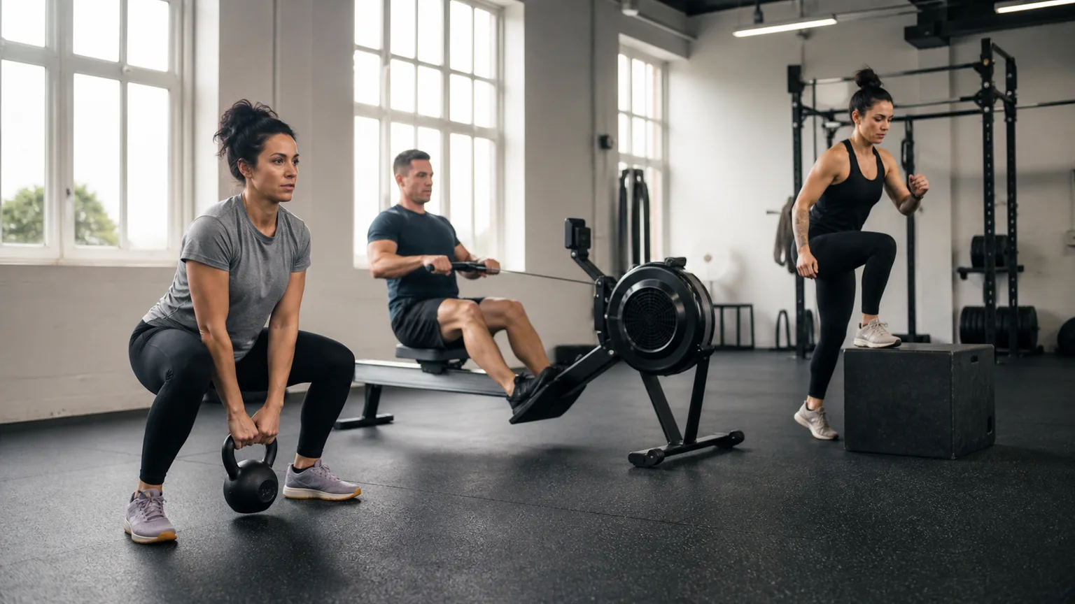 Débutant réalisant un circuit de cross training avec du matériel simple